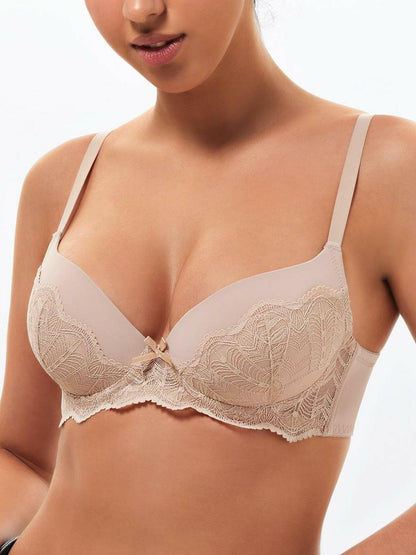 IHOIU Women's Lace Push Up Bra Padded Underwire Plunge Black Size 36C
