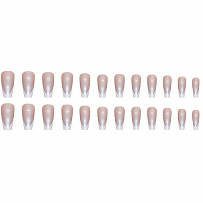 French Tip Press On Nails Short Square Pink Nude Glossy 24Pcs