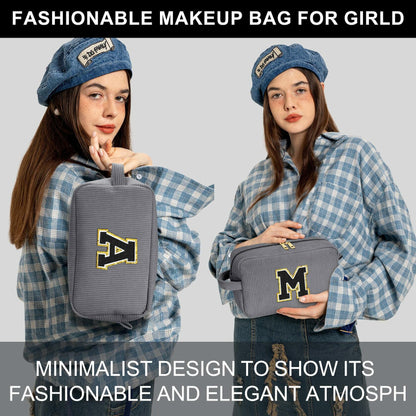 YOOLIFE Monogram Make Up Bag Birthday Gift for Women Girls Gray