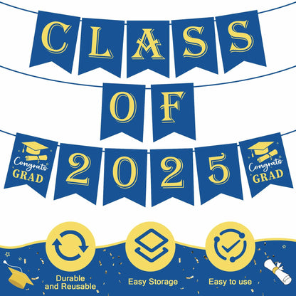 OHOME Graduation Banner 2025 Blue Congrats Grad Backdrop Party Decor