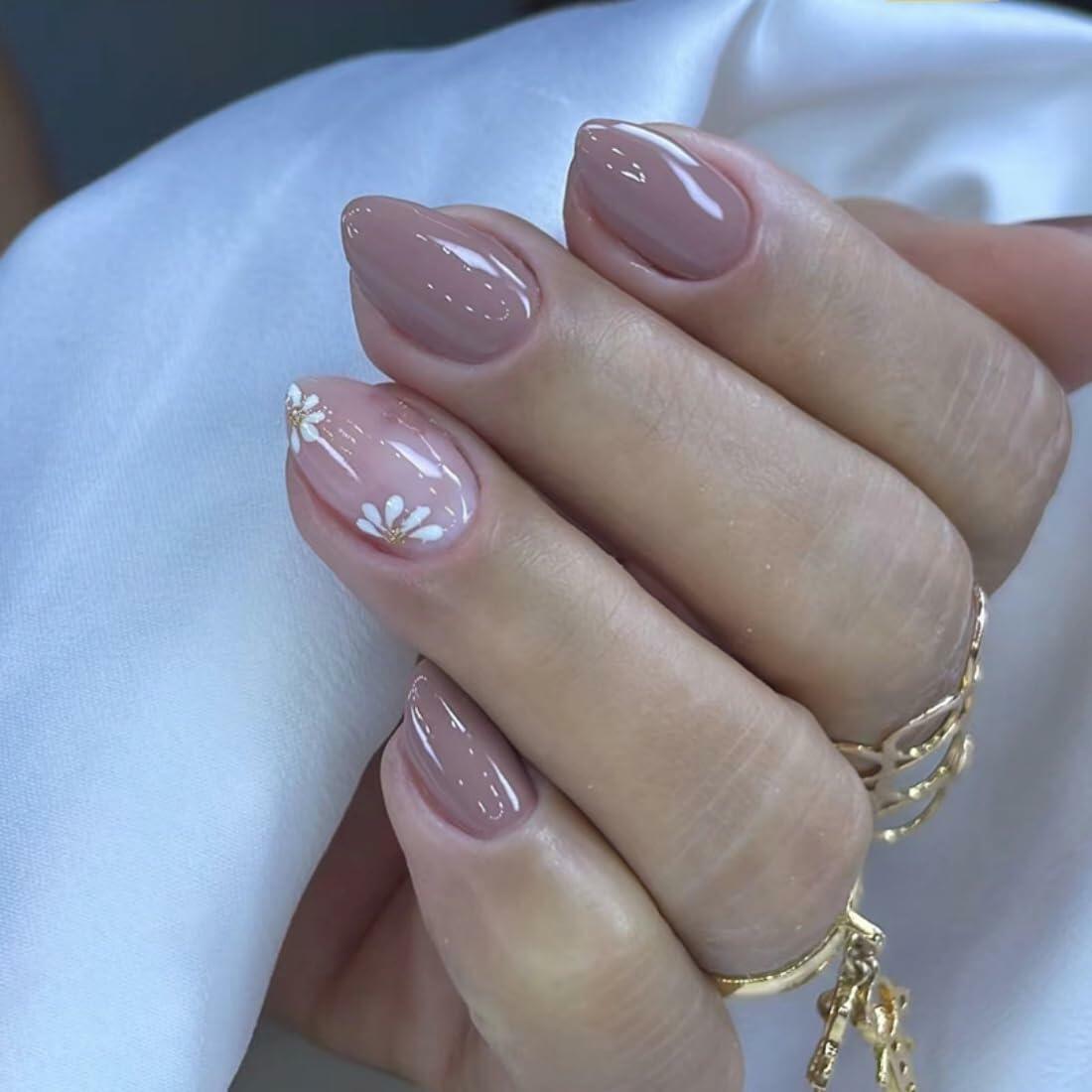 Flower Design Short Press On Nails for Women 30 Pcs Fake Nail Art Manicure
