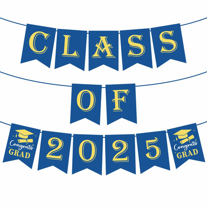 OHOME Graduation Banner 2025 Blue Congrats Grad Backdrop Party Decor