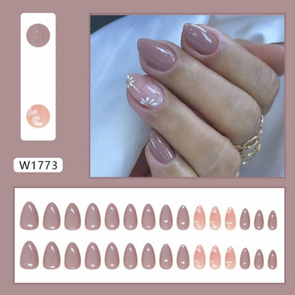 Flower Design Short Press On Nails for Women 30 Pcs Fake Nail Art Manicure
