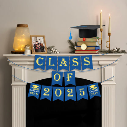 OHOME Graduation Banner 2025 Blue Congrats Grad Backdrop Party Decor