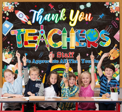 Thank You Teachers Backdrop 6x4FT Teacher Appreciation Banner Blue