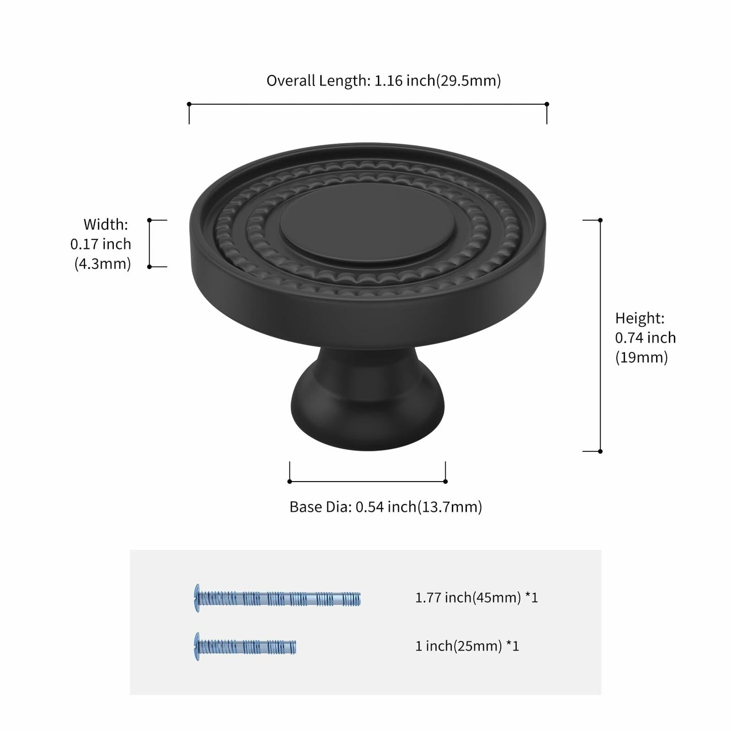 Leulan 5-Pack Black Knurled Cabinet Knobs Matte Drawer Pulls for Kitchen