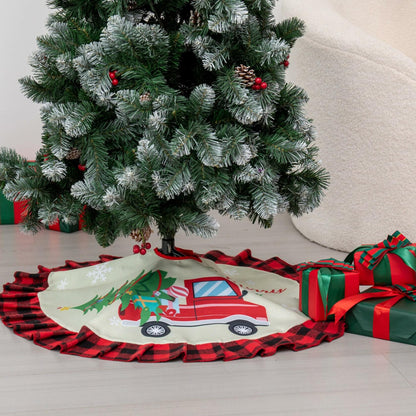 Burlap Christmas Tree Skirt 36" Red Black Buffalo Plaid Truck Farmhouse
