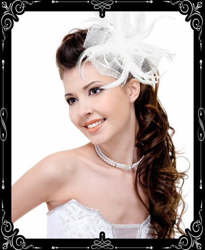 Kidukso Derby Hat Vintage Fascinator Headband Clip White