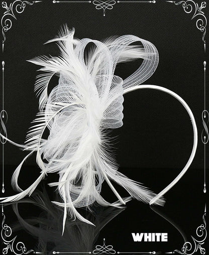 Kidukso Derby Hat Vintage Fascinator Headband Clip White