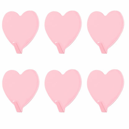COMNICO 6 Pack Heart Shaped Stainless Steel Adhesive Hooks Silver