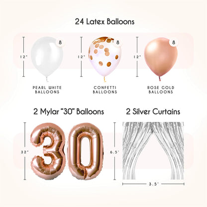 EpiqueOne 41-Piece Rose Gold 30th Birthday Party Decorations for Women