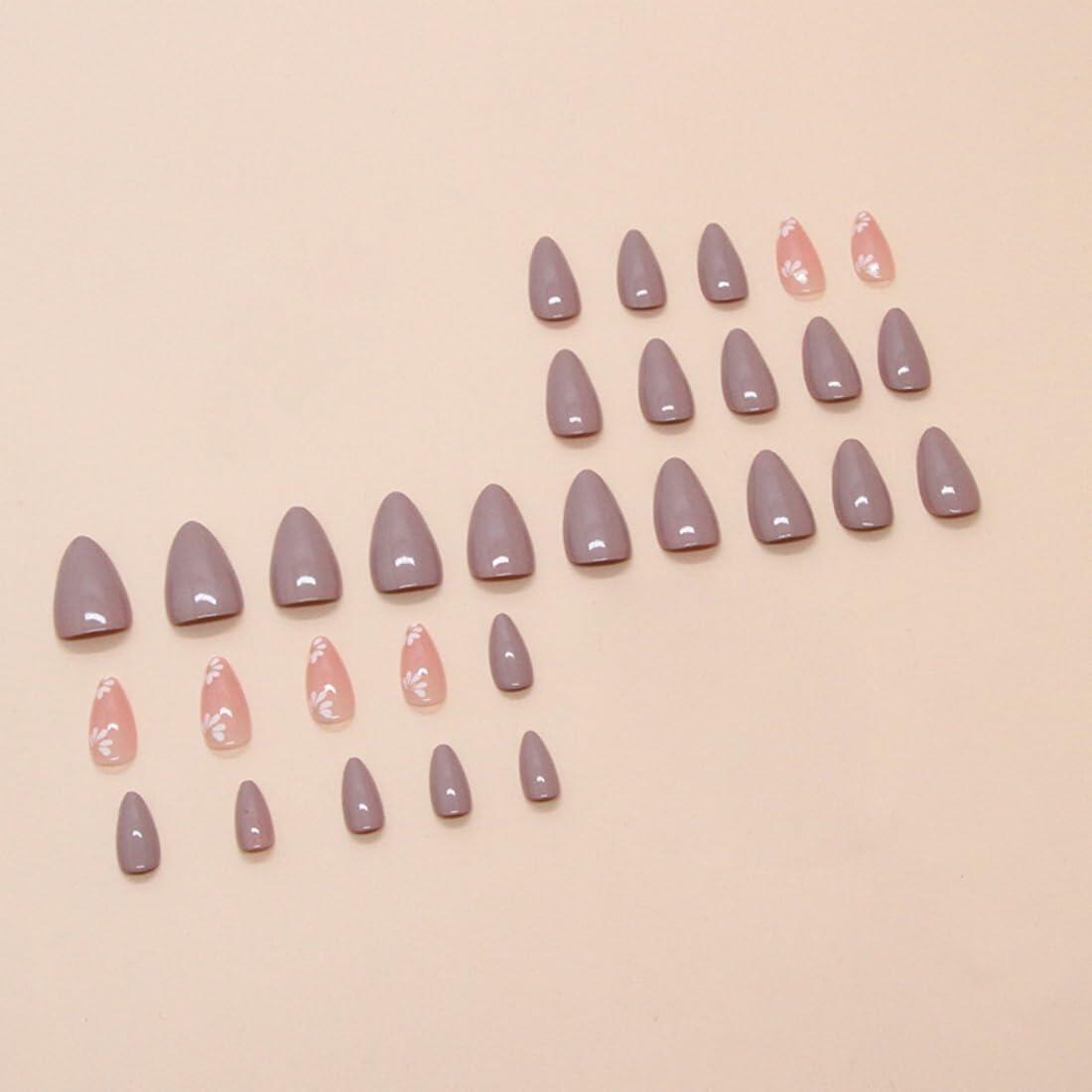 Flower Design Short Press On Nails for Women 30 Pcs Fake Nail Art Manicure