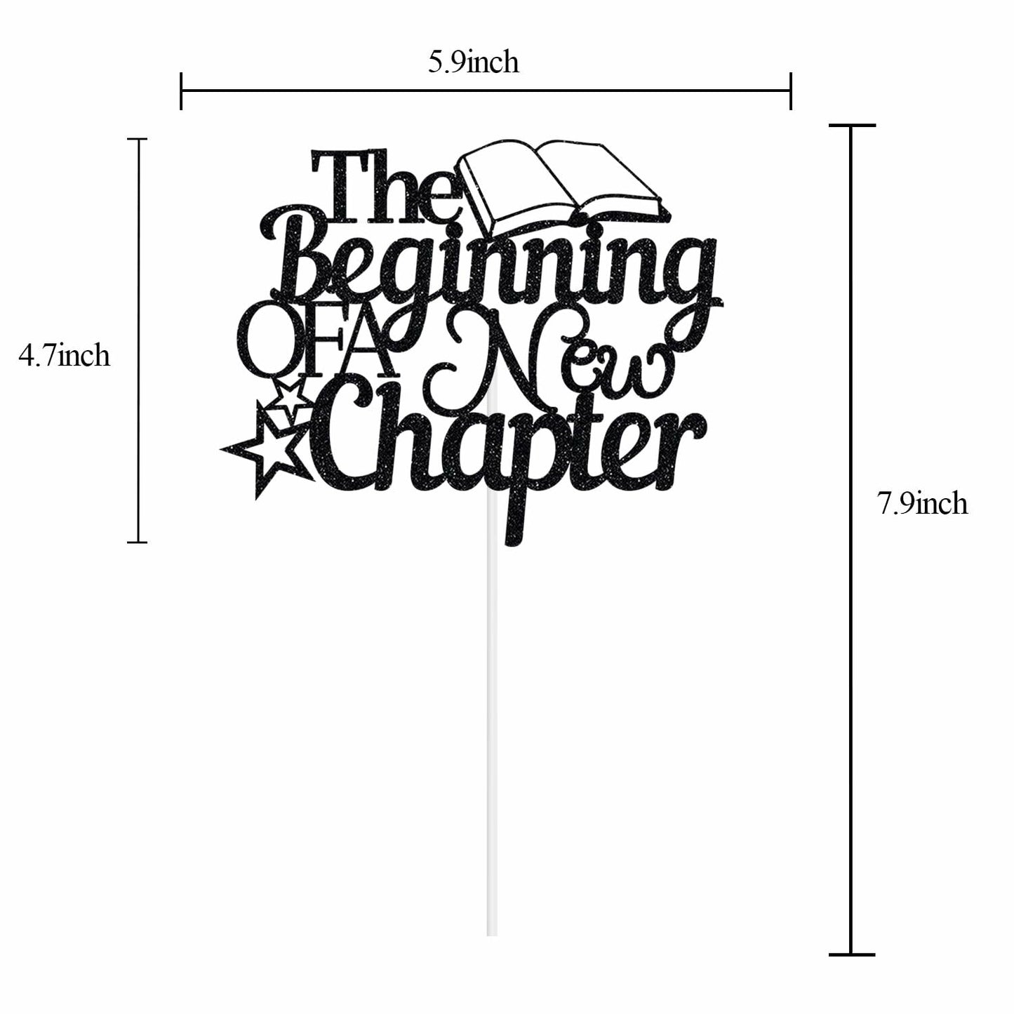 The Beginning of A New Chapter Cake Topper Black Glitter