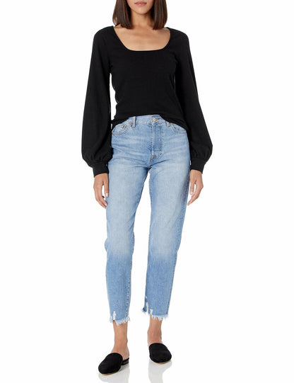The Drop Women's @lucyswhims Square-Neck Balloon-Sleeve Top Black Size L