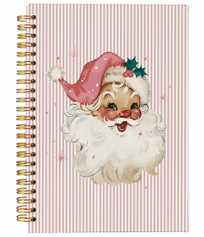 Ecezatik Christmas Notebook Pink Vintage Santa 5.5x8.3 Inch Spiral