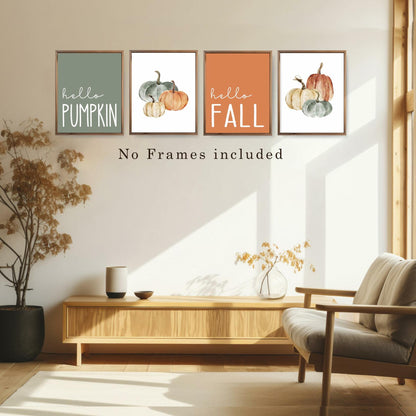 JWVK Hello Pumpkin Boho Fall Wall Art Prints Set of 4 8x10 Unframed