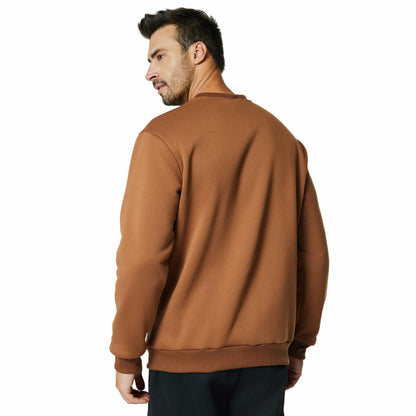 Men's Crewneck Sweatshirt Athletic Fleece Pullover Brown Size L