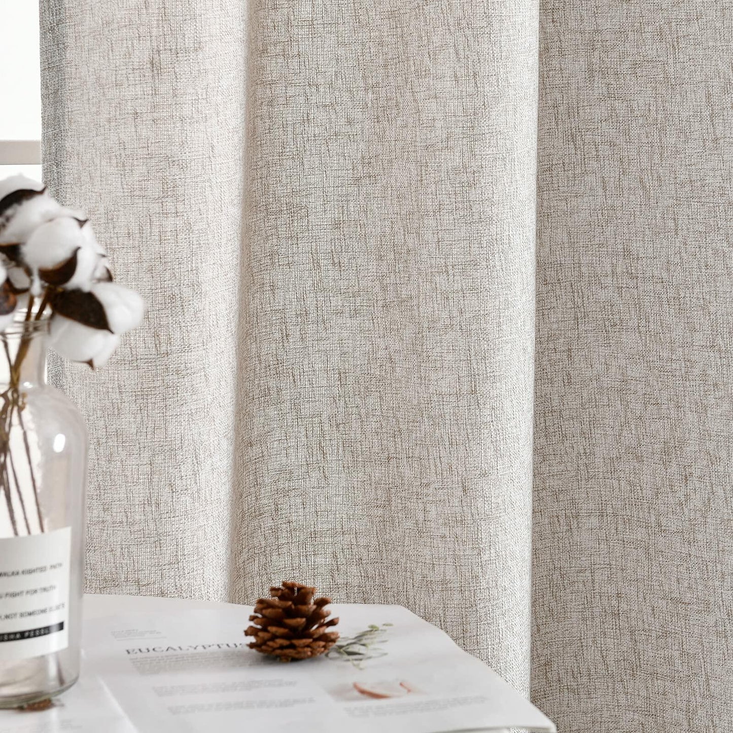 2pc Jinchan Faux Linen Burlap Curtains 63" Heathered Gray Grommet Panels