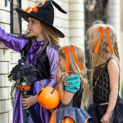 Halloween Hair Bows Orange Holiday Print Ribbon Clip for Girls Women