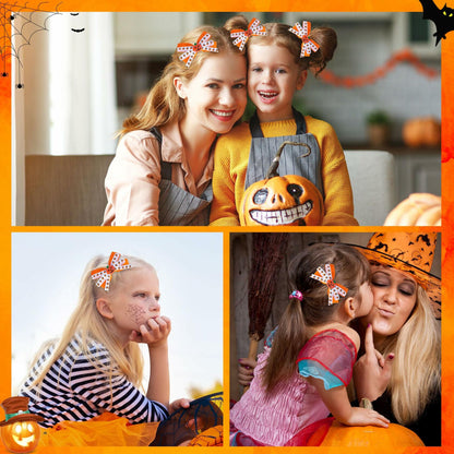 Halloween Pumpkin Hair Bows Clips Orange Dual-Layered Grosgrain Ribbon