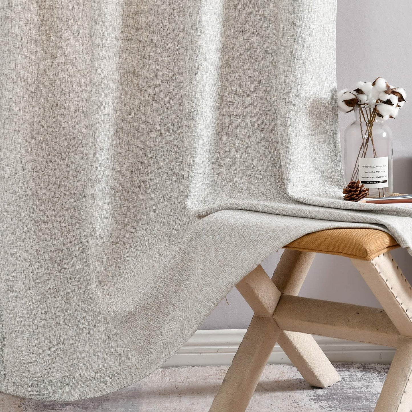 2pc Jinchan Faux Linen Burlap Curtains 63" Heathered Gray Grommet Panels