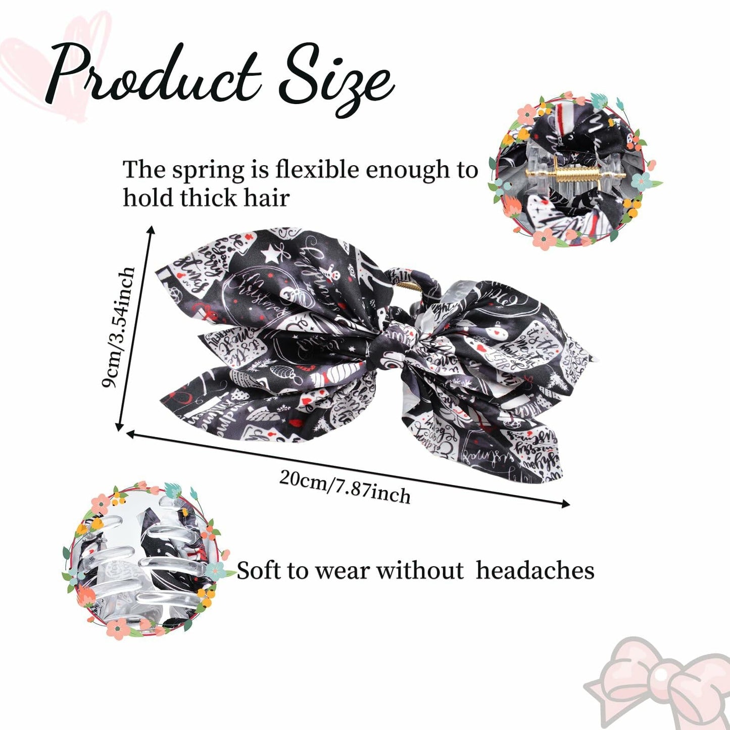 Hadutrek Bow Hair Clips Large 3PCS Black Green Red for Thick Hair Women