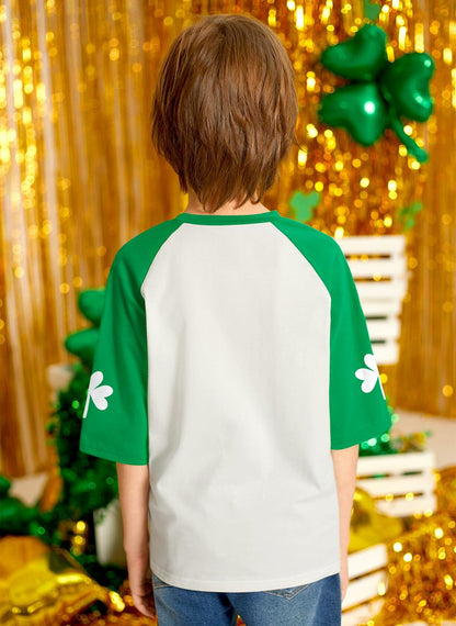 St. Patrick's Day Kids Clover T-Shirt Green White Raglan Top 4T Crewneck