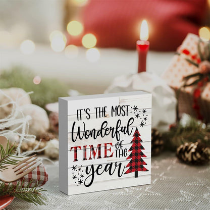 Merry Christmas Reindeer Tree Wood Box Sign Farmhouse Decor 5x5 Inches