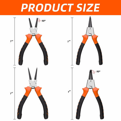 NOEAIKE 4-Pack 7" Snap Ring Pliers Set Internal External Circlip with Pouch