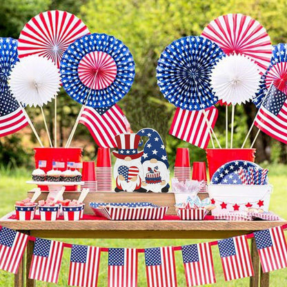 DECSPAS 4th of July Double Sided Wooden Tiered Tray Red White Blue Decor
