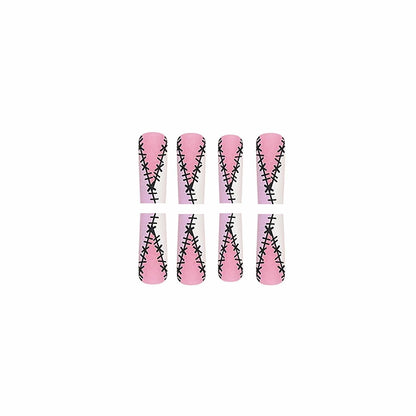 RIICFDD Halloween Fake Nails 24 Pcs Coffin Pink French Tip Ghost Designs