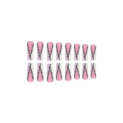 RIICFDD Halloween Fake Nails 24 Pcs Coffin Pink French Tip Ghost Designs