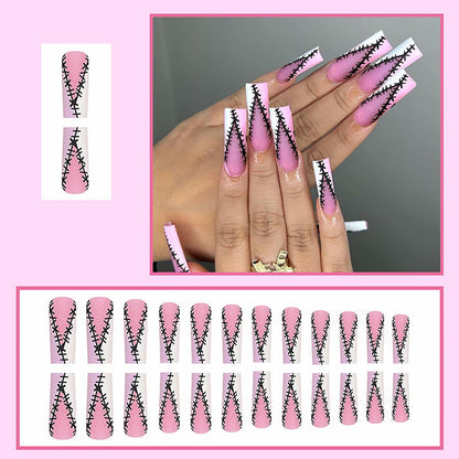 RIICFDD Halloween Fake Nails 24 Pcs Coffin Pink French Tip Ghost Designs