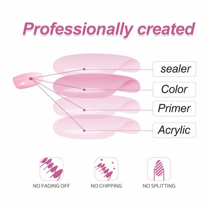 RTKHFZE French Tip Pink Long Square Press On Nails 24pcs Flower Rhinestones