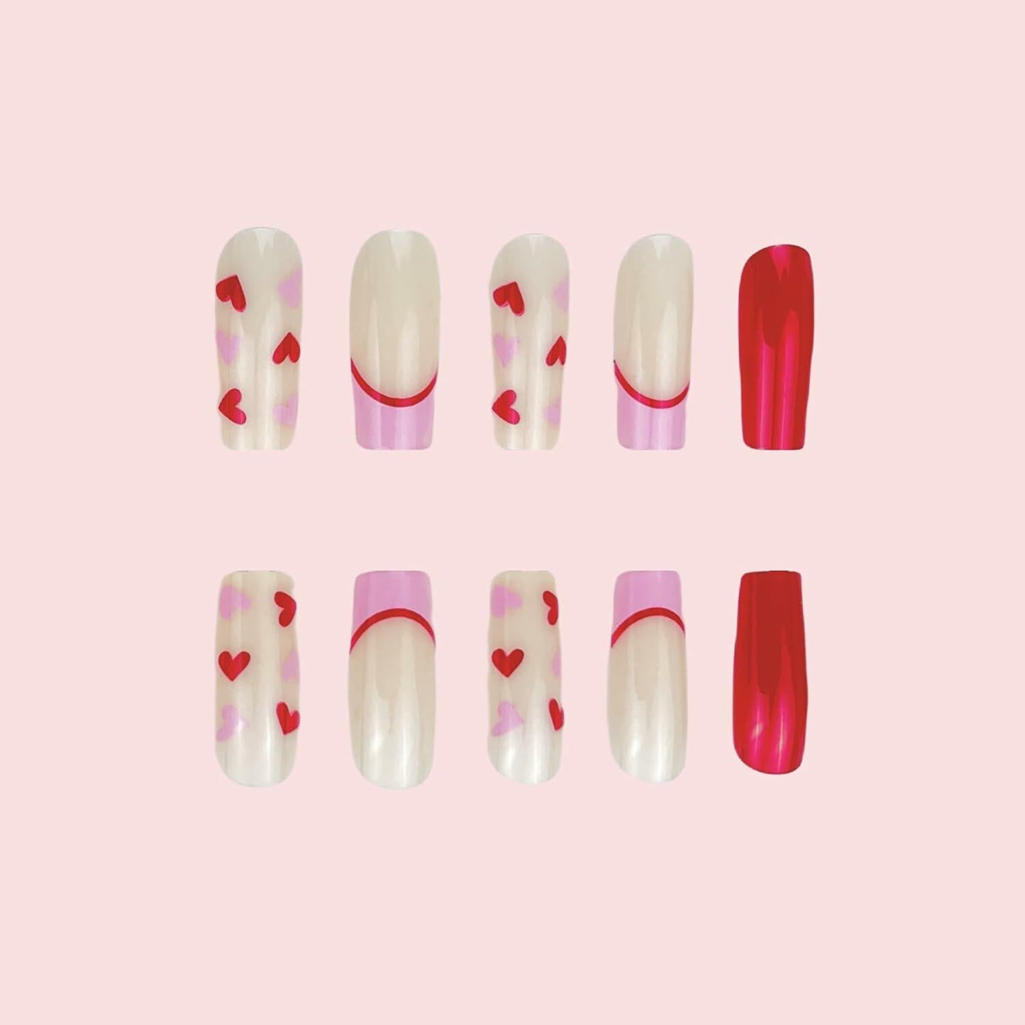 RIICFDD Heart Press On Nails Medium Square Glossy French Tip 72Pcs