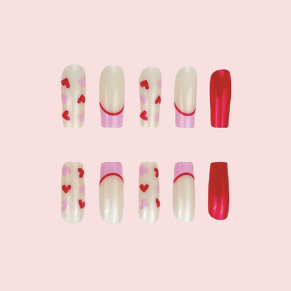 RIICFDD Heart Press On Nails Medium Square Glossy French Tip 72Pcs