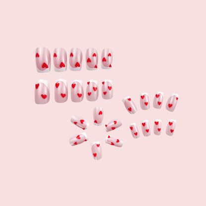 RIICFDD Heart Press On Nails Medium Square Glossy French Tip 72Pcs