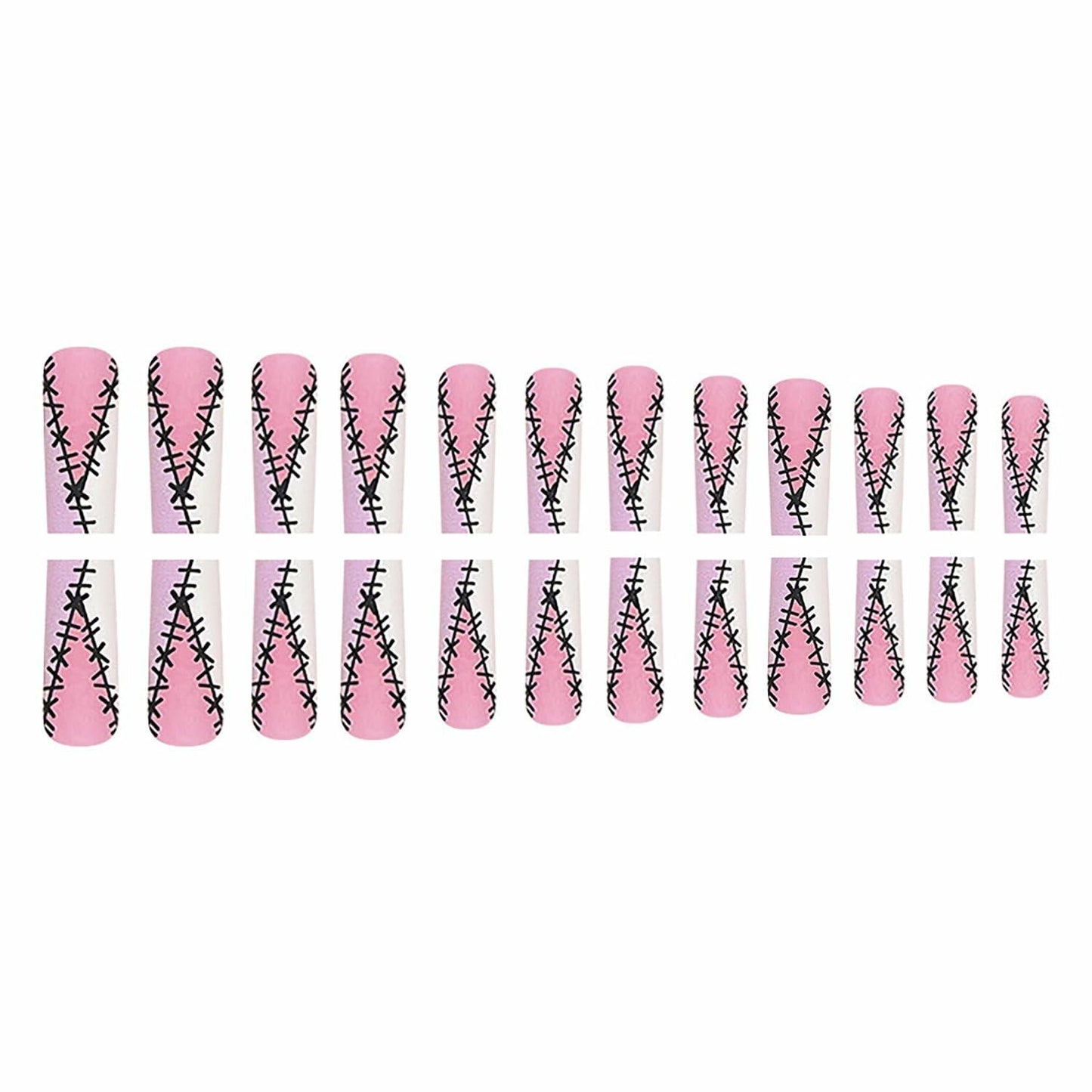 RIICFDD Halloween Fake Nails 24 Pcs Coffin Pink French Tip Ghost Designs