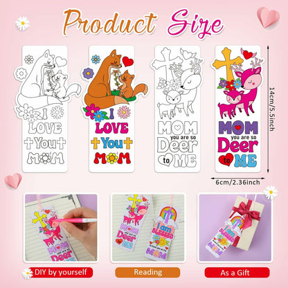 Dunzoom 200 Pcs Mother's Day Christian Coloring Bookmarks Bulk DIY
