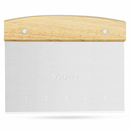 Vutyvve Dough Scraper Set, Wooden Handle Stainless Steel + 2 Plastic, 3 Pc