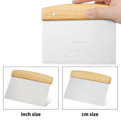 Vutyvve Dough Scraper Set, Wooden Handle Stainless Steel + 2 Plastic, 3 Pc