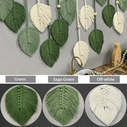 Nature-Inspired Macrame Leaf Wall Hanging Boho Green Tapestry 47.2x30