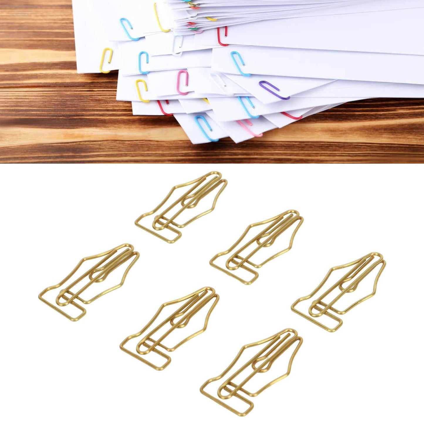 FUZHUI Paper Clips 100 Pcs Large Gold Plastic Covered Iron Pen-Shaped