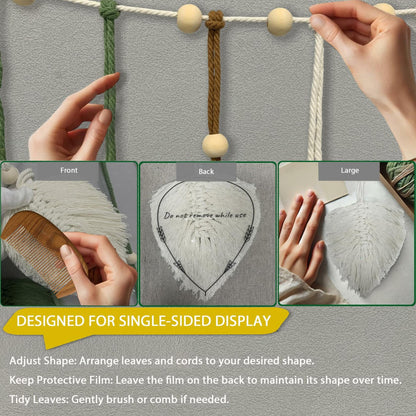 Nature-Inspired Macrame Leaf Wall Hanging Boho Green Tapestry 47.2x30