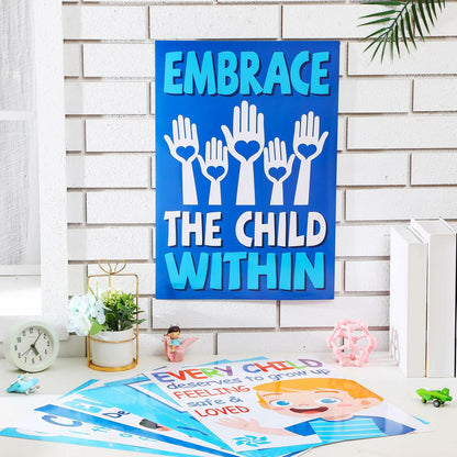 Feifeiya Child Abuse Prevention Poster Blue Pinwheel 9 Pcs Classroom Decor