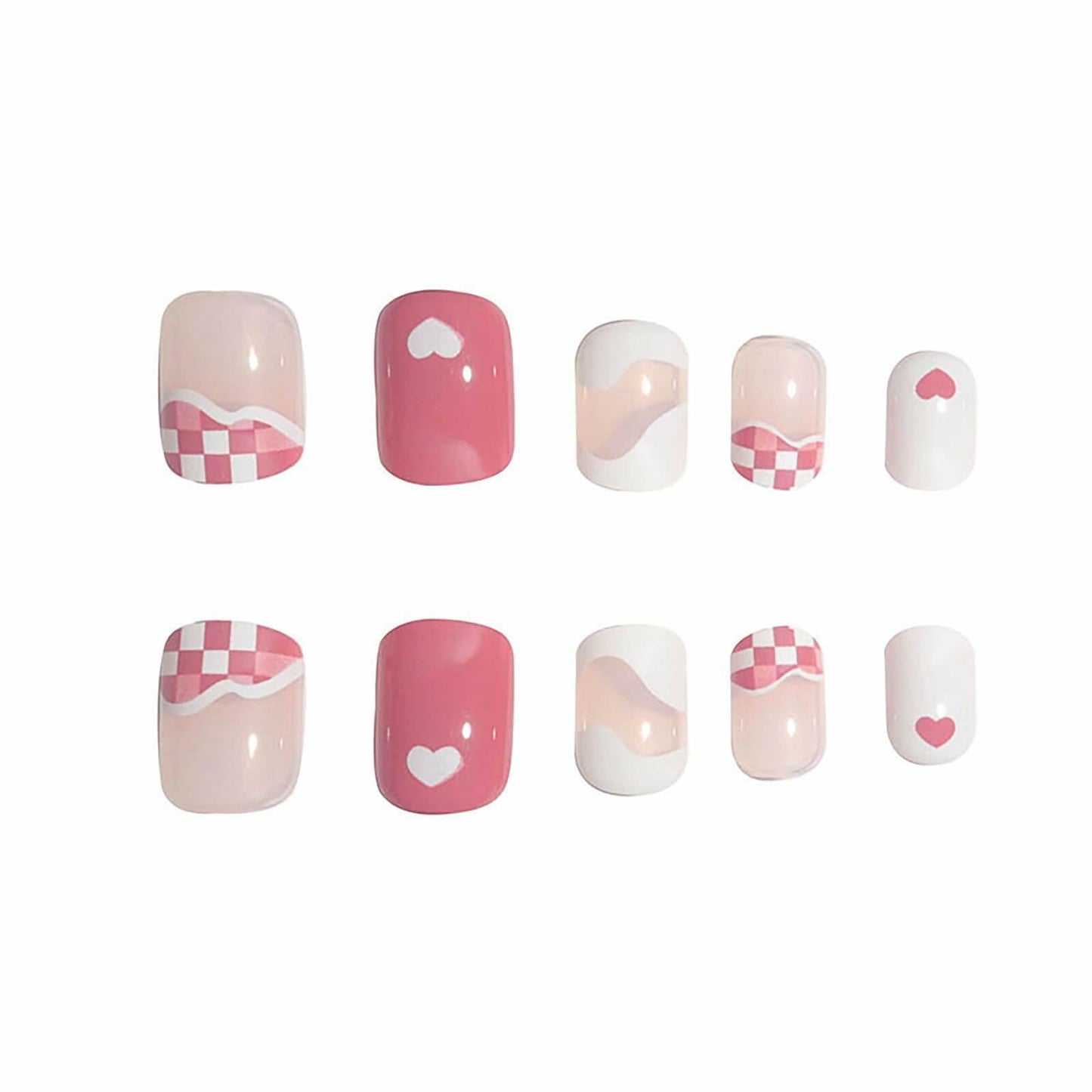 Vokupoga Square Press On Nails White Pink Acrylic 24Pcs Reusable