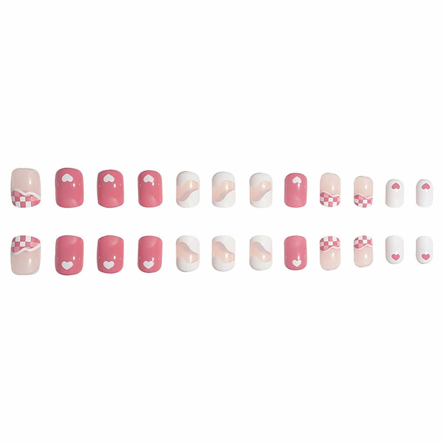 Vokupoga Square Press On Nails White Pink Acrylic 24Pcs Reusable