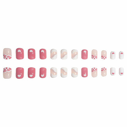 Vokupoga Square Press On Nails White Pink Acrylic 24Pcs Reusable