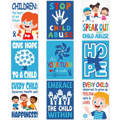 Feifeiya Child Abuse Prevention Poster Blue Pinwheel 9 Pcs Classroom Decor