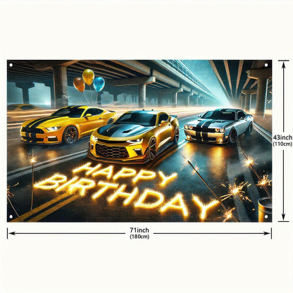 BlissYard Race Car Happy Birthday Banner 70x43" Party Backdrop Decor